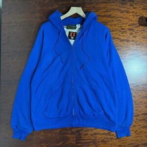 80s Bay Trading Mens Thermal Lined Blue Zip Up Hoodie L